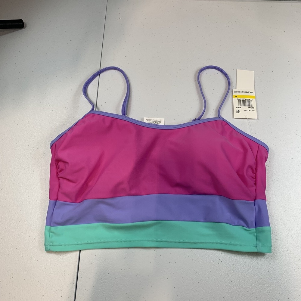 Salt &‎ Cove Junior's Swim Bikini Midkini Top M Colorblock Pink Beach Swimsuit